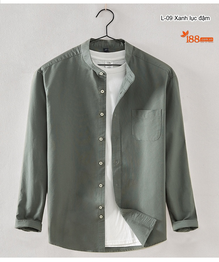 Áo Sơ Mi Nam Tay Dài Cổ Trụ Hàn Quốc Cotton Oxford Màu Trắng, Xanh Dương, Vàng, Xám... chi tiết 12