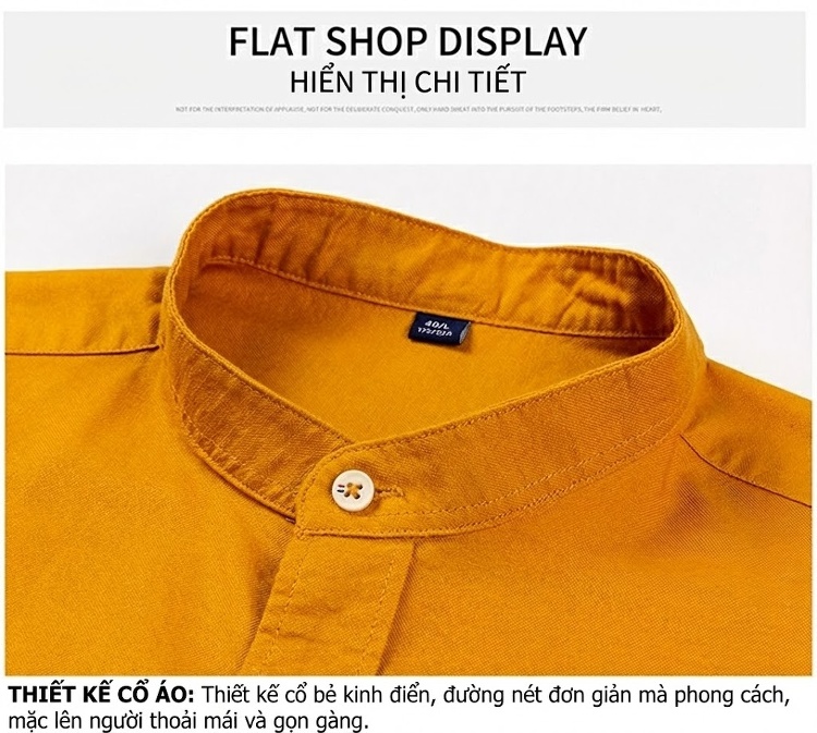 Áo Sơ Mi Nam Tay Dài Cổ Trụ Hàn Quốc Cotton Oxford Màu Trắng, Xanh Dương, Vàng, Xám... chi tiết 13