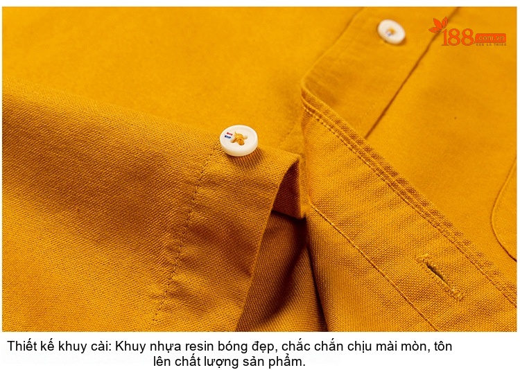 Áo Sơ Mi Nam Tay Dài Cổ Trụ Hàn Quốc Cotton Oxford Màu Trắng, Xanh Dương, Vàng, Xám... chi tiết 15