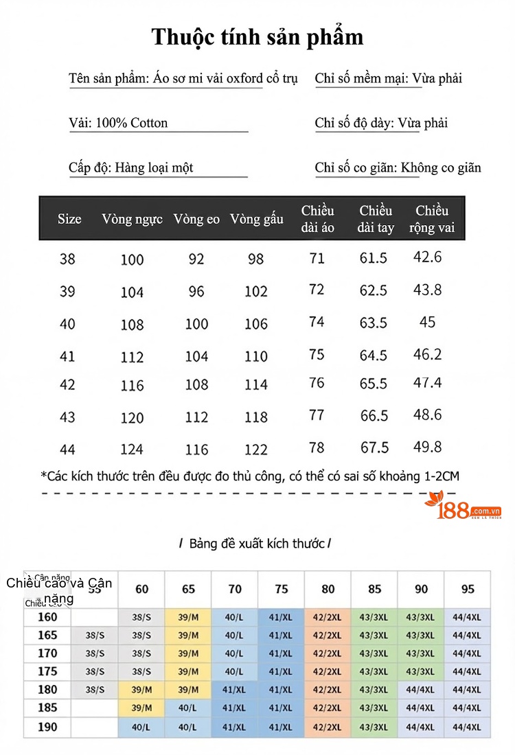 Áo Sơ Mi Nam Tay Dài Cổ Trụ Hàn Quốc Cotton Oxford Màu Trắng, Xanh Dương, Vàng, Xám... chi tiết 17