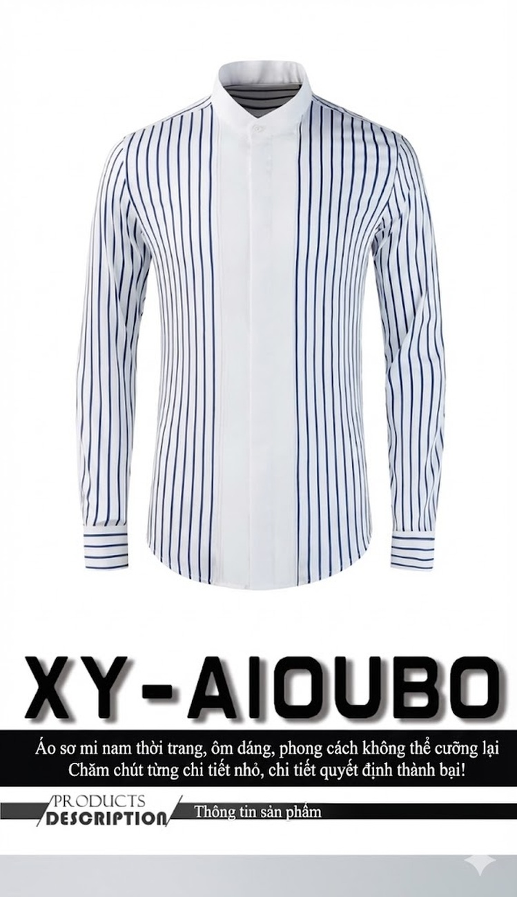 Áo Sơ Mi Nam Tay Dài Cổ Trụ Kẻ Sọc Cotton Pha Tencel Màu Trắng, Xanh chi tiết 1