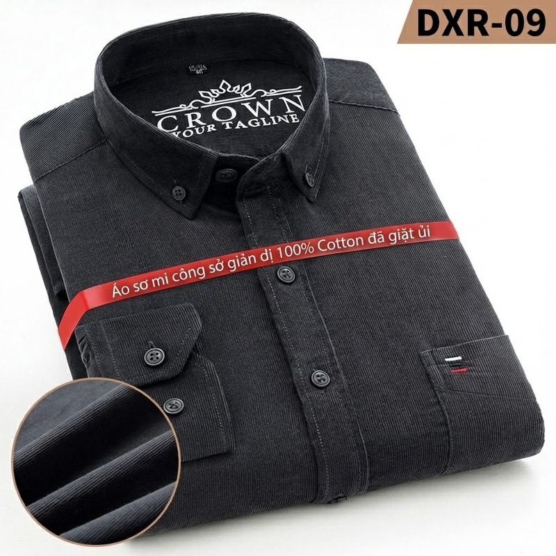 Áo Sơ Mi Nam Tay Dài Cotton Gân Nhỏ Màu Đen, Vàng, Xanh Dương, Đỏ...
