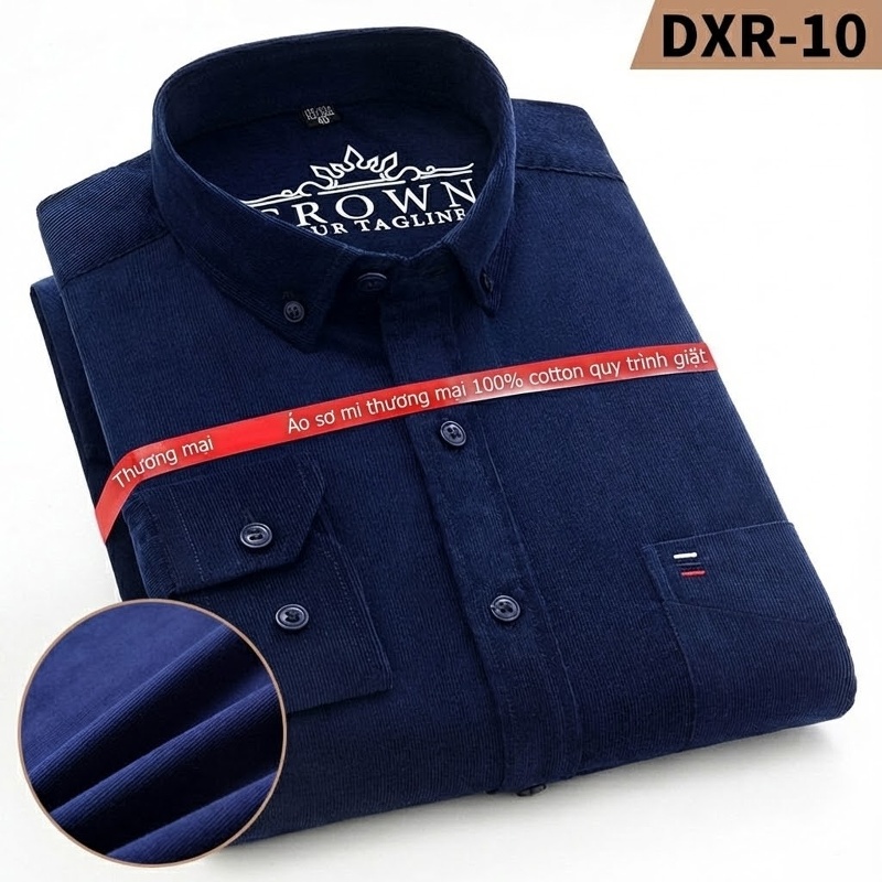 Áo Sơ Mi Nam Tay Dài Cotton Gân Nhỏ Màu Đen, Vàng, Xanh Dương, Đỏ...