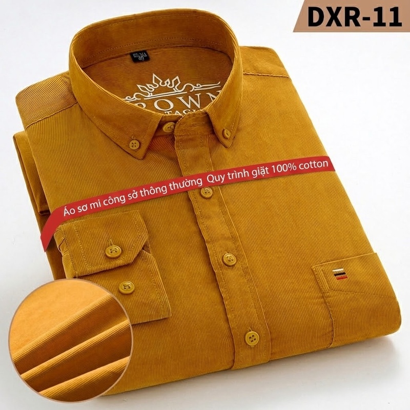 Áo Sơ Mi Nam Tay Dài Cotton Gân Nhỏ Màu Đen, Vàng, Xanh Dương, Đỏ...