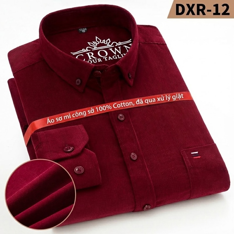 Áo Sơ Mi Nam Tay Dài Cotton Gân Nhỏ Màu Đen, Vàng, Xanh Dương, Đỏ...