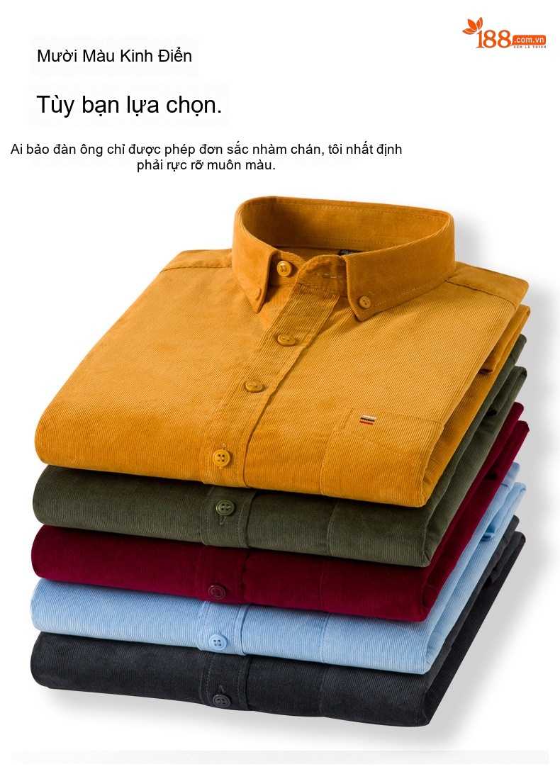 Áo Sơ Mi Nam Tay Dài Cotton Gân Nhỏ Màu Đen, Vàng, Xanh Dương, Đỏ... chi tiết 3
