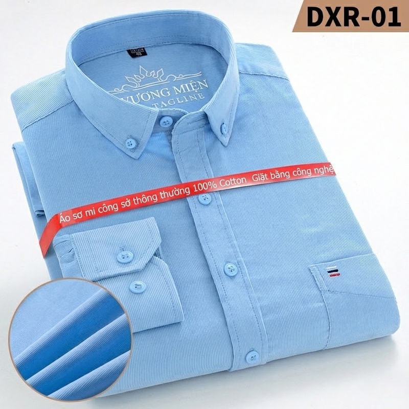 Áo Sơ Mi Nam Tay Dài Cotton Gân Nhỏ Màu Đen, Vàng, Xanh Dương, Đỏ...