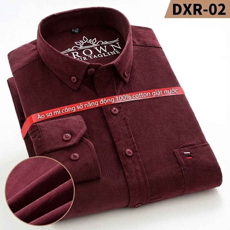 Áo Sơ Mi Nam Tay Dài Cotton Gân Nhỏ Màu Đen, Vàng, Xanh Dương, Đỏ...