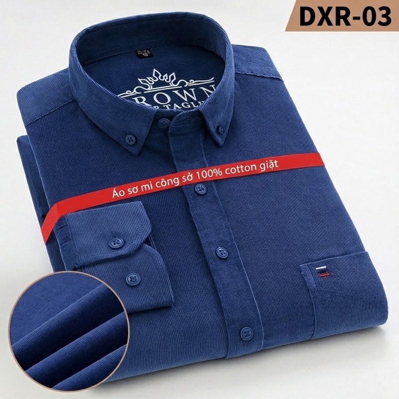 Áo Sơ Mi Nam Tay Dài Cotton Gân Nhỏ Màu Đen, Vàng, Xanh Dương, Đỏ...