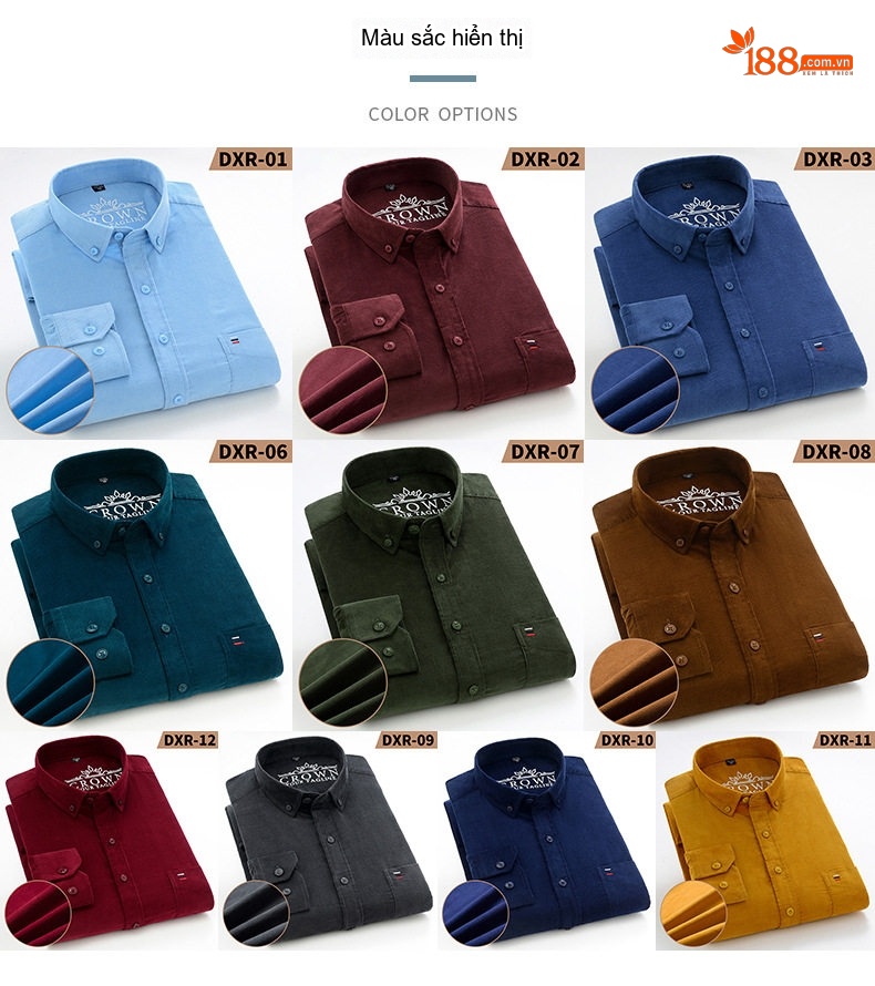 Áo Sơ Mi Nam Tay Dài Cotton Gân Nhỏ Màu Đen, Vàng, Xanh Dương, Đỏ... chi tiết 7