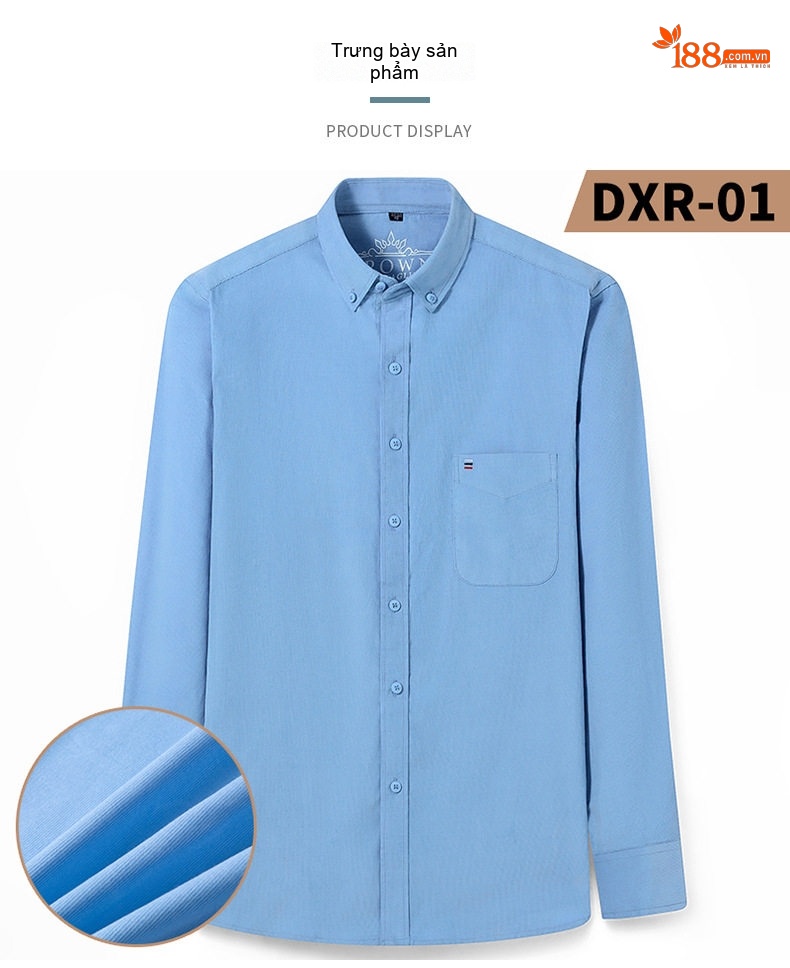 Áo Sơ Mi Nam Tay Dài Cotton Gân Nhỏ Màu Đen, Vàng, Xanh Dương, Đỏ... chi tiết 8