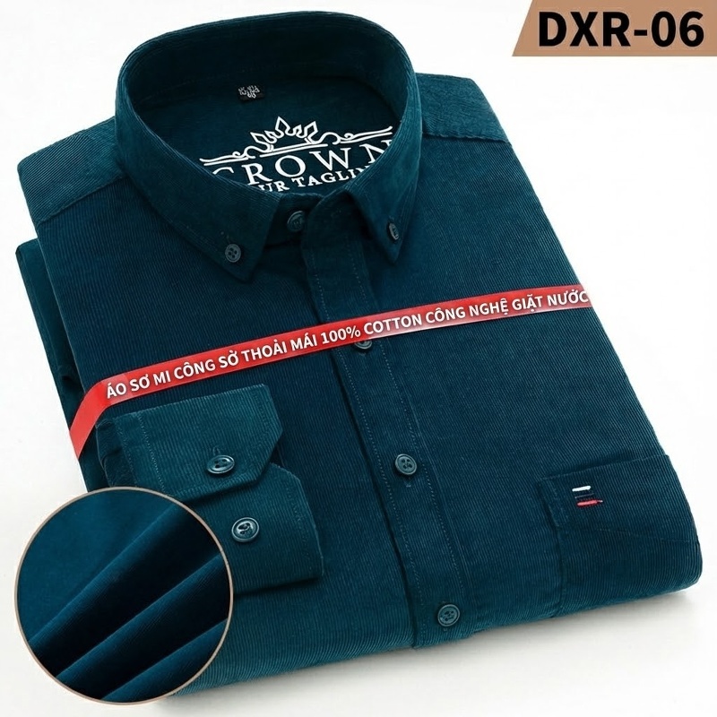 Áo Sơ Mi Nam Tay Dài Cotton Gân Nhỏ Màu Đen, Vàng, Xanh Dương, Đỏ...
