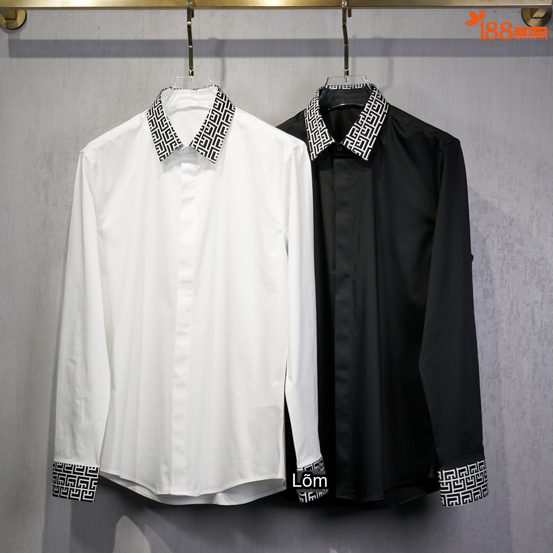 Áo Sơ Mi Nam Tay Dài Cotton In Họa Tiết Cổ Áo Thoáng Khí Màu Đen, Trắng chi tiết 5