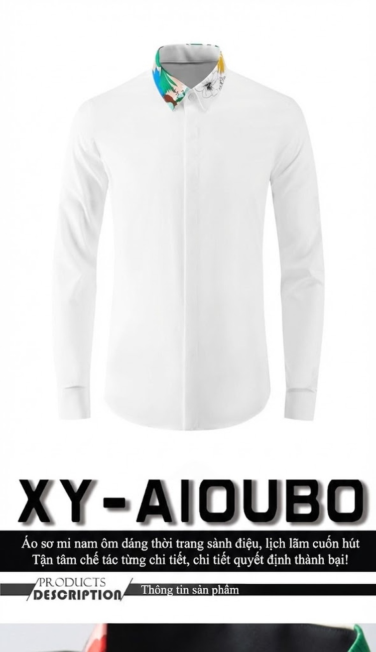 Áo Sơ Mi Nam Tay Dài Cotton In Kỹ Thuật Số Cổ Hoạ Tiết Màu Đen, Trắng chi tiết 1