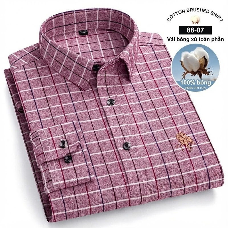 Áo Sơ Mi Nam Tay Dài Cotton Kẻ Caro Thời Trang