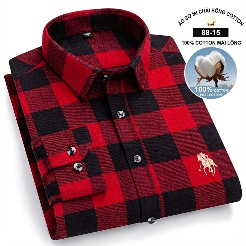 Áo Sơ Mi Nam Tay Dài Cotton Kẻ Caro Thời Trang