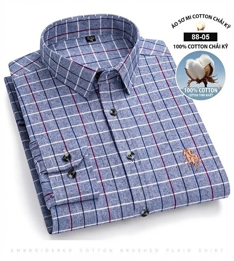 Áo Sơ Mi Nam Tay Dài Cotton Kẻ Caro Thời Trang chi tiết 26
