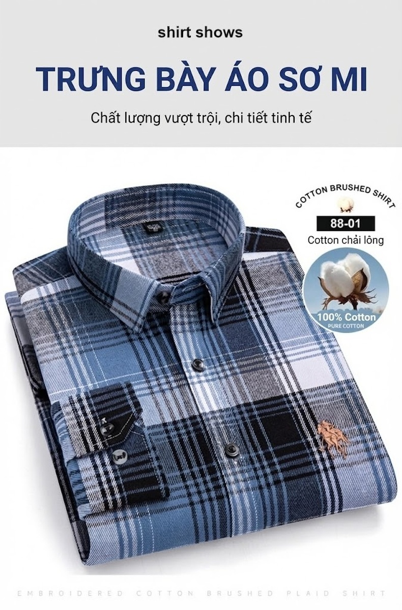 Áo Sơ Mi Nam Tay Dài Cotton Kẻ Caro Thời Trang chi tiết 23