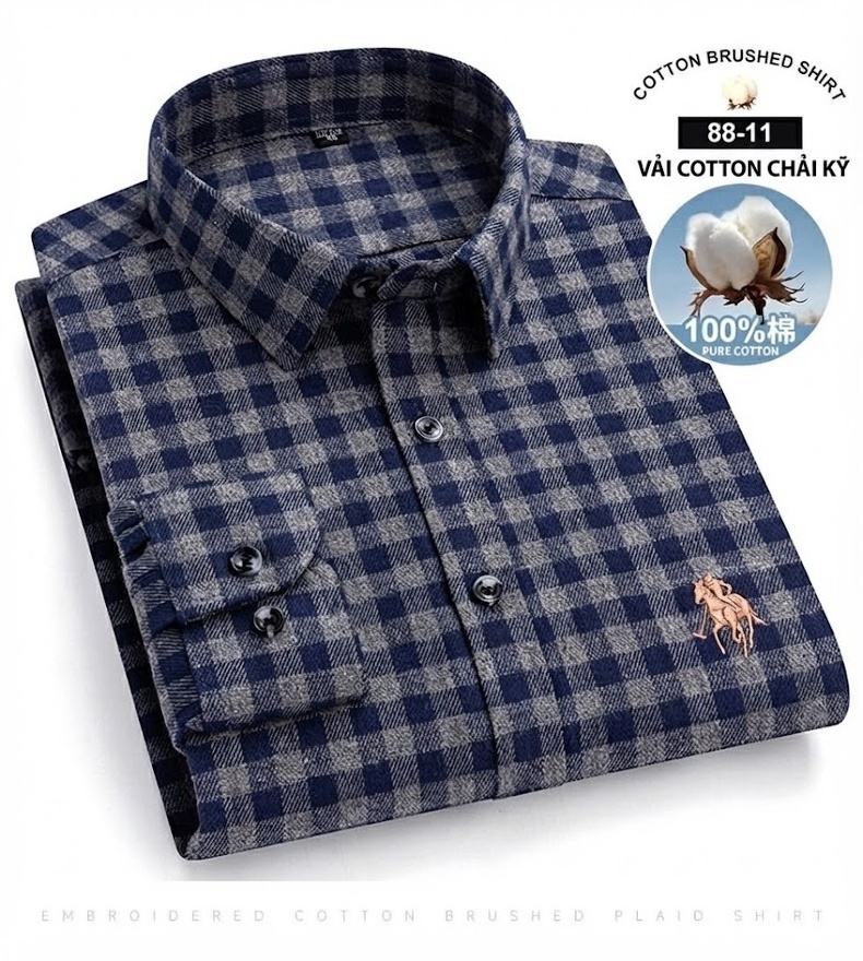 Áo Sơ Mi Nam Tay Dài Cotton Kẻ Caro Thời Trang chi tiết 32