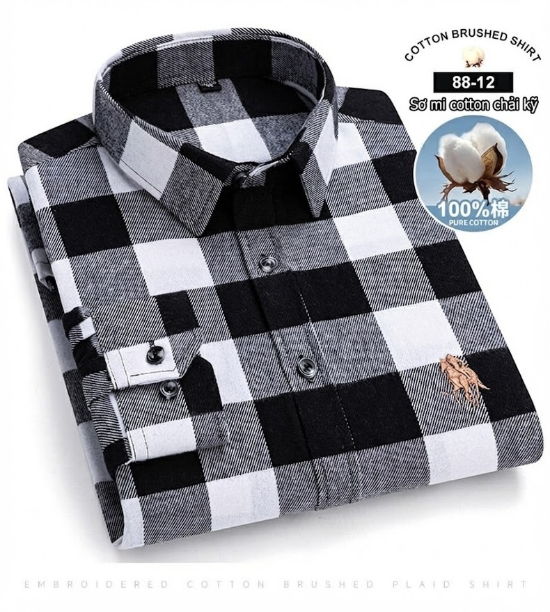 Áo Sơ Mi Nam Tay Dài Cotton Kẻ Caro Thời Trang chi tiết 33