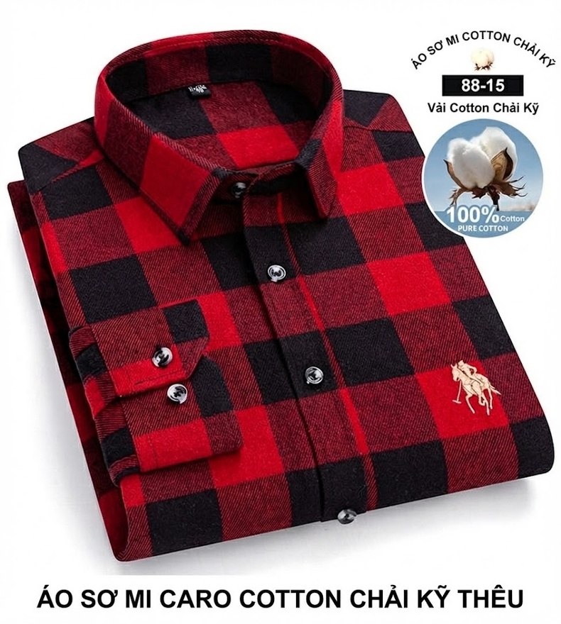 Áo Sơ Mi Nam Tay Dài Cotton Kẻ Caro Thời Trang chi tiết 34