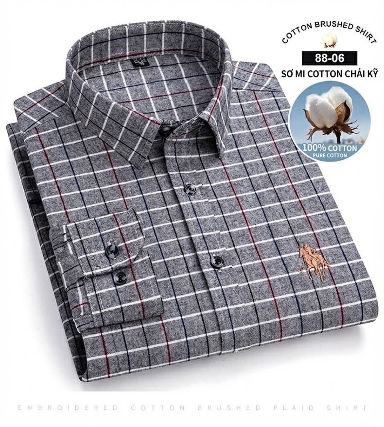 Áo Sơ Mi Nam Tay Dài Cotton Kẻ Caro Thời Trang chi tiết 27