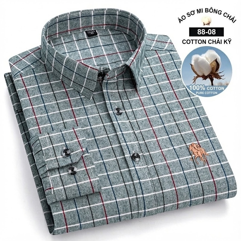 Áo Sơ Mi Nam Tay Dài Cotton Kẻ Caro Thời Trang