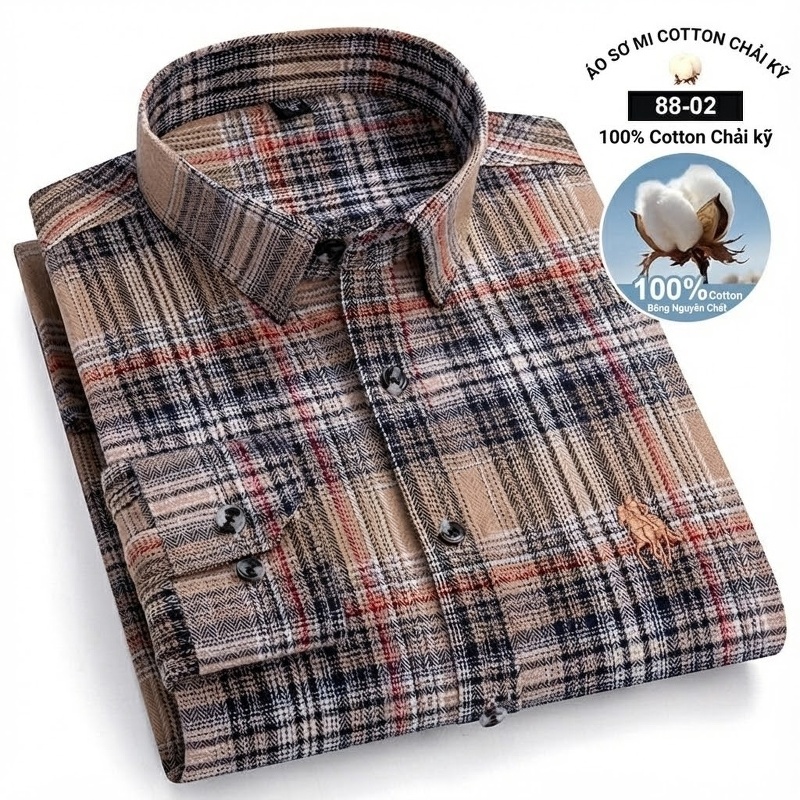 Áo Sơ Mi Nam Tay Dài Cotton Kẻ Caro Thời Trang