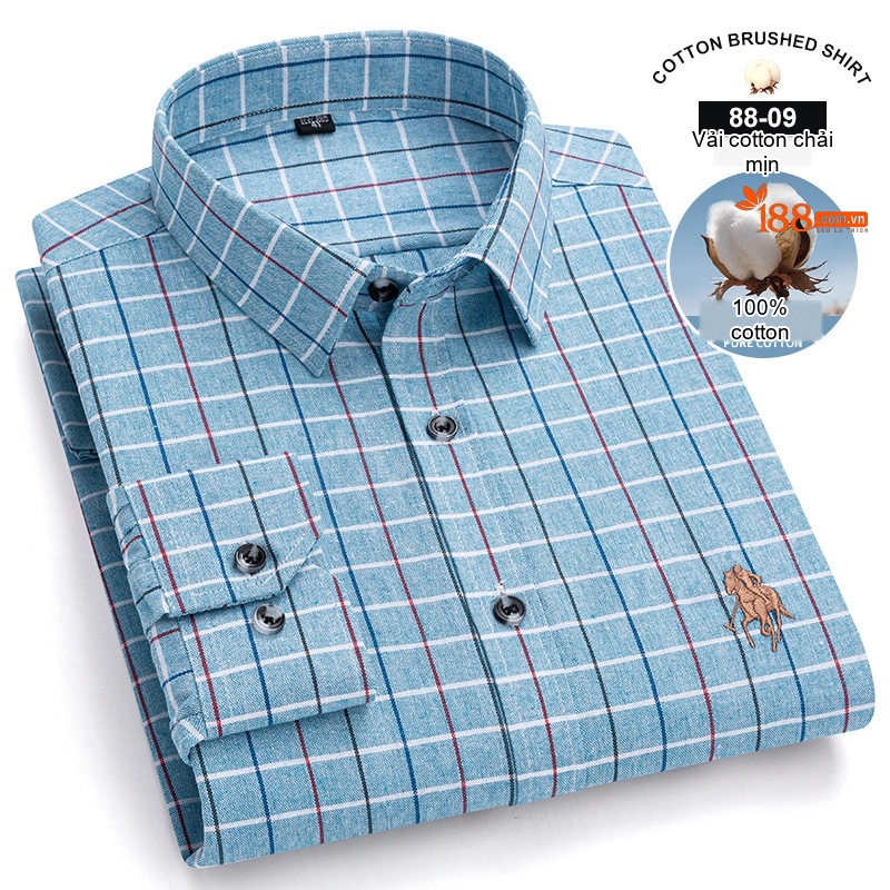 Áo Sơ Mi Nam Tay Dài Cotton Kẻ Caro Thời Trang