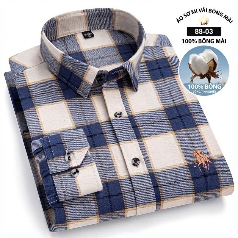 Áo Sơ Mi Nam Tay Dài Cotton Kẻ Caro Thời Trang