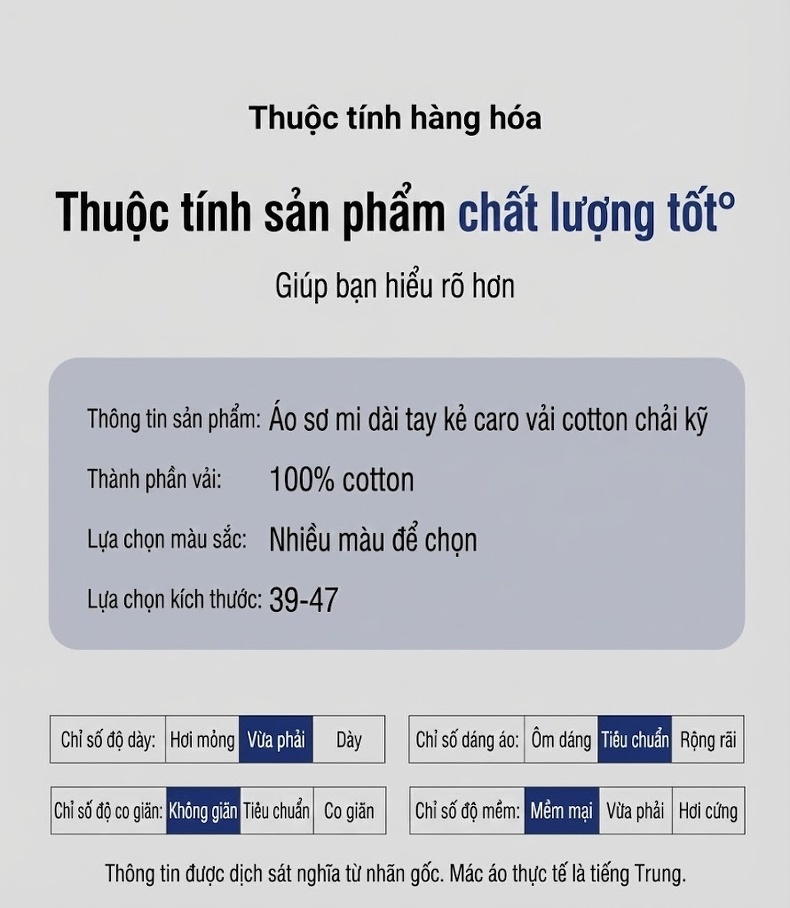 Áo Sơ Mi Nam Tay Dài Cotton Kẻ Caro Thời Trang chi tiết 14