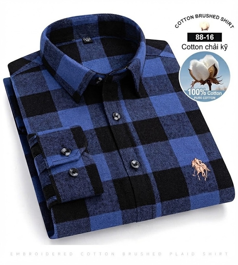 Áo Sơ Mi Nam Tay Dài Cotton Kẻ Caro Thời Trang chi tiết 35