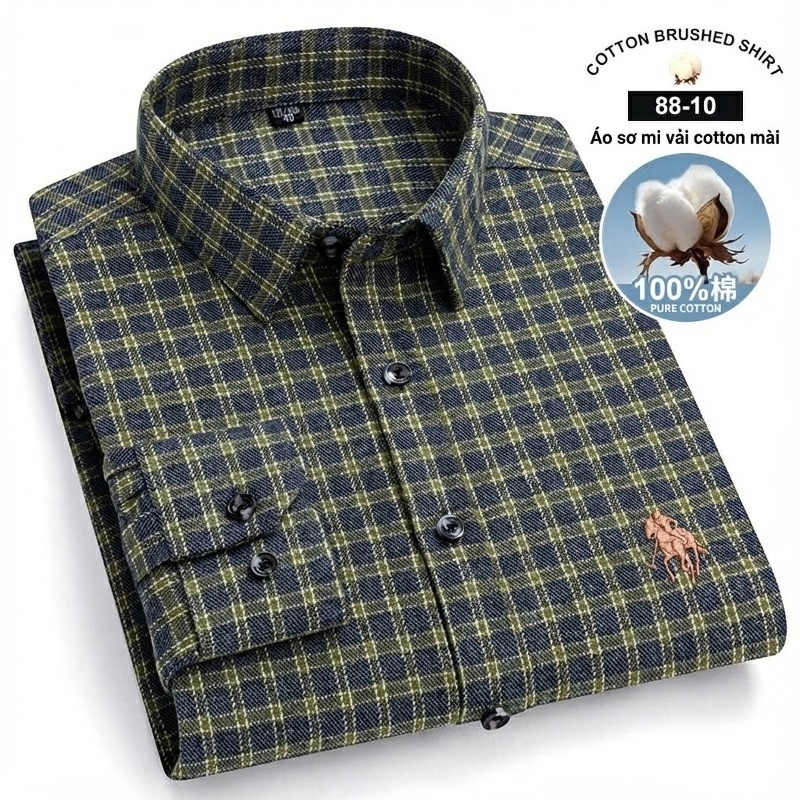 Áo Sơ Mi Nam Tay Dài Cotton Kẻ Caro Thời Trang
