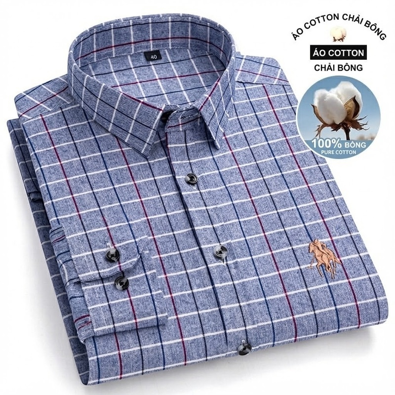 Áo Sơ Mi Nam Tay Dài Cotton Kẻ Caro Thời Trang