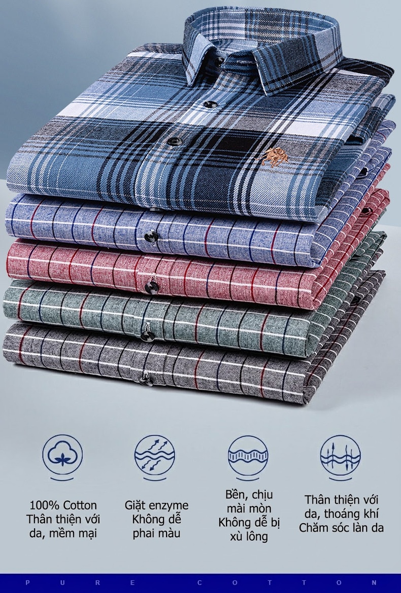 Áo Sơ Mi Nam Tay Dài Cotton Kẻ Caro Thời Trang chi tiết 2