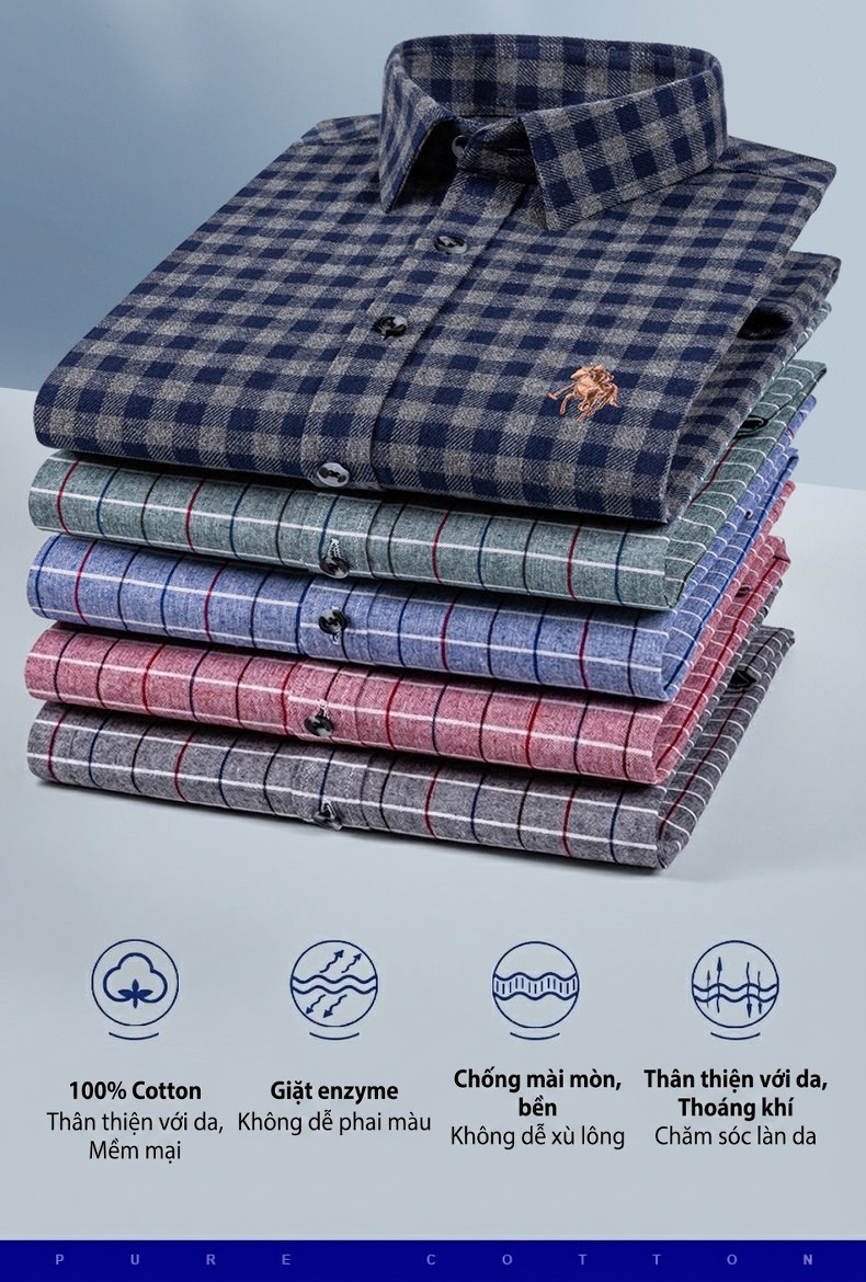 Áo Sơ Mi Nam Tay Dài Cotton Kẻ Caro Thời Trang chi tiết 3
