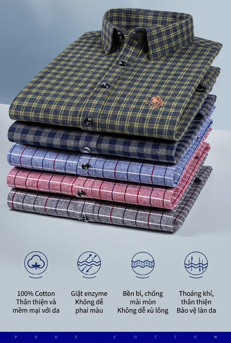 Áo Sơ Mi Nam Tay Dài Cotton Kẻ Caro Thời Trang chi tiết 4
