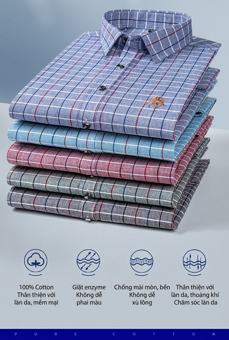 Áo Sơ Mi Nam Tay Dài Cotton Kẻ Caro Thời Trang chi tiết 5