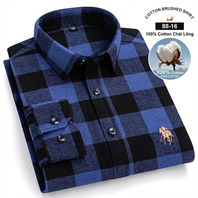 Áo Sơ Mi Nam Tay Dài Cotton Kẻ Caro Thời Trang