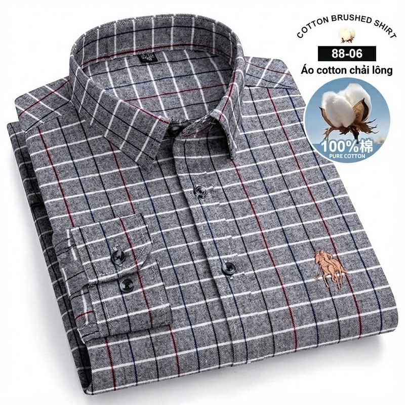 Áo Sơ Mi Nam Tay Dài Cotton Kẻ Caro Thời Trang