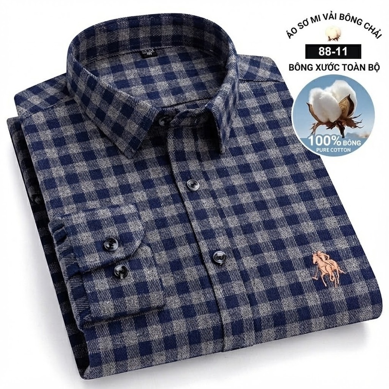 Áo Sơ Mi Nam Tay Dài Cotton Kẻ Caro Thời Trang