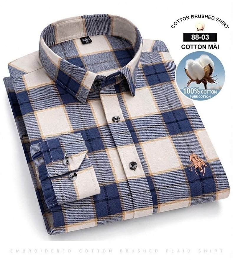 Áo Sơ Mi Nam Tay Dài Cotton Kẻ Caro Thời Trang chi tiết 25