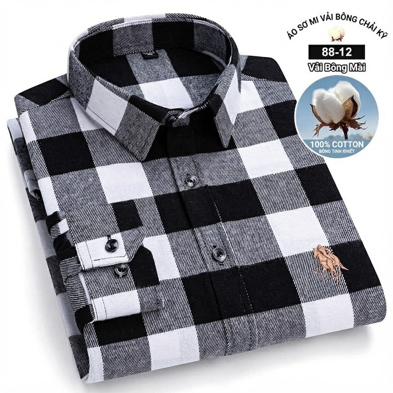 Áo Sơ Mi Nam Tay Dài Cotton Kẻ Caro Thời Trang