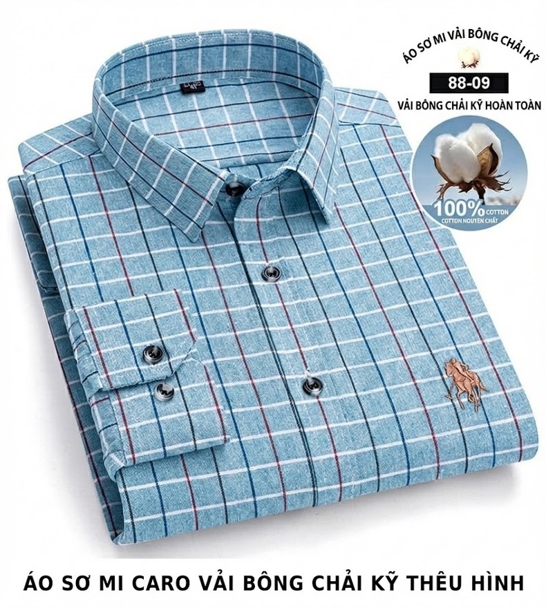 Áo Sơ Mi Nam Tay Dài Cotton Kẻ Caro Thời Trang chi tiết 30