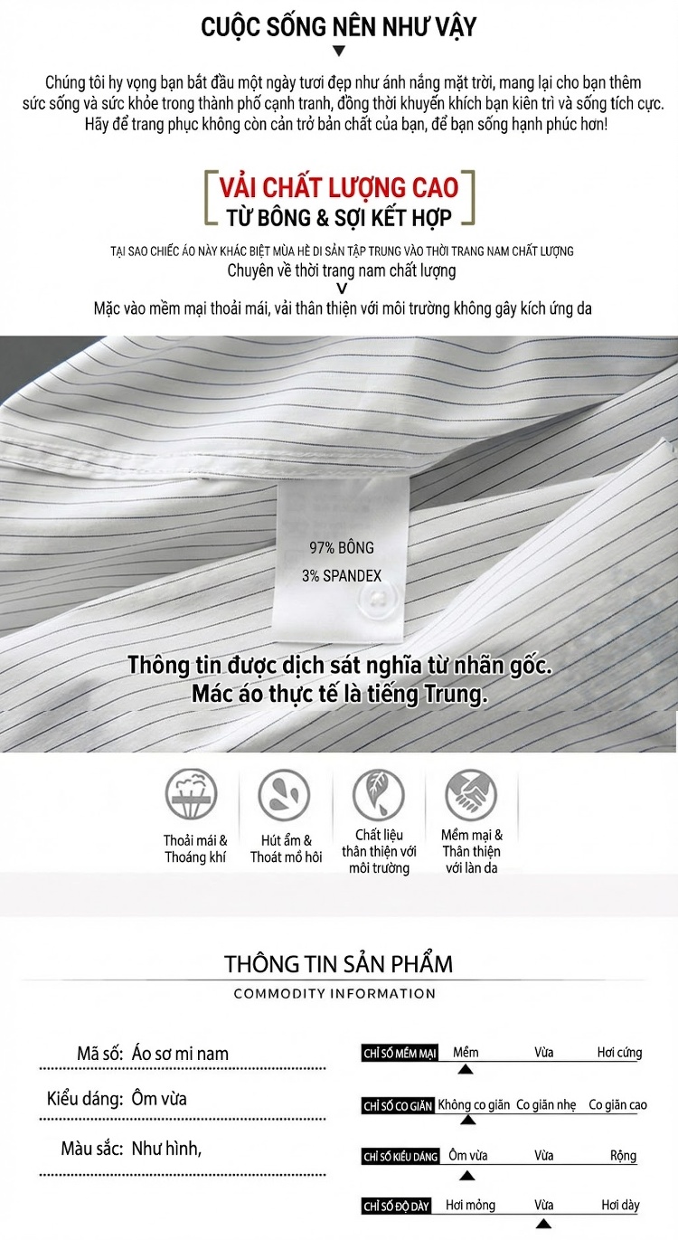 Áo Sơ Mi Nam Tay Dài Cotton Kẻ Sọc Thêu Chữ Phong Cách Âu Mỹ Thoải Mái Màu Trắng chi tiết 4