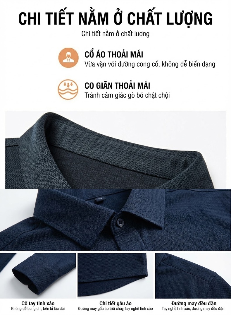 Áo Sơ Mi Nam Tay Dài Cotton Lông Cừu Thu Đông Dáng Ôm Màu Xám, Nâu, Xanh Navy, Đỏ... chi tiết 3