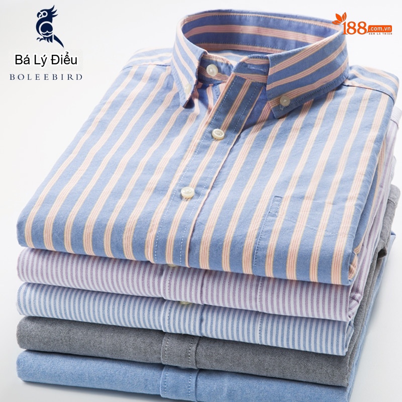 Áo Sơ Mi Nam Tay Dài Cotton Oxford Dáng Ôm Sọc Kẻ Thanh Lịch Màu Xanh Dương, Hồng, Tím, Trắng, Xám