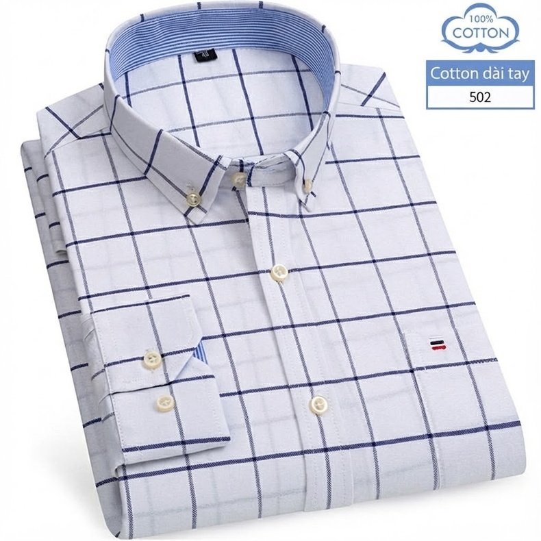 Áo Sơ Mi Nam Tay Dài Cotton Oxford Kẻ Caro Thời Trang chi tiết 10