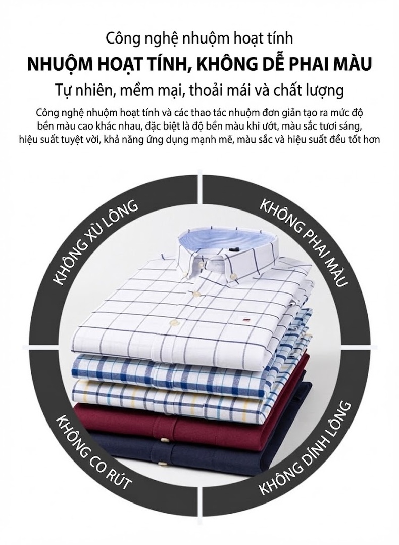 Áo Sơ Mi Nam Tay Dài Cotton Oxford Kẻ Caro Thời Trang chi tiết 3