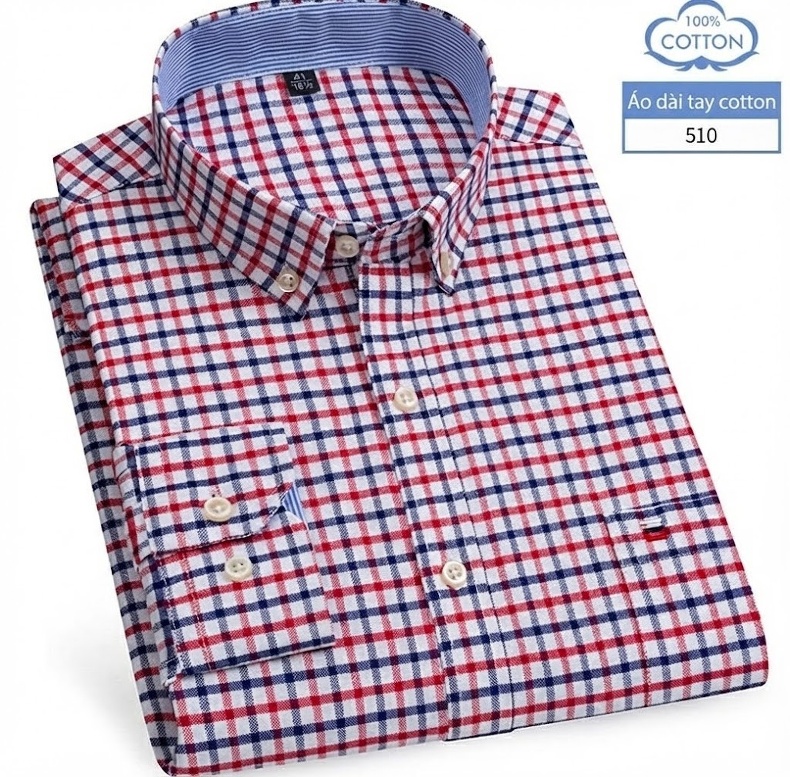 Áo Sơ Mi Nam Tay Dài Cotton Oxford Kẻ Caro Thời Trang chi tiết 17